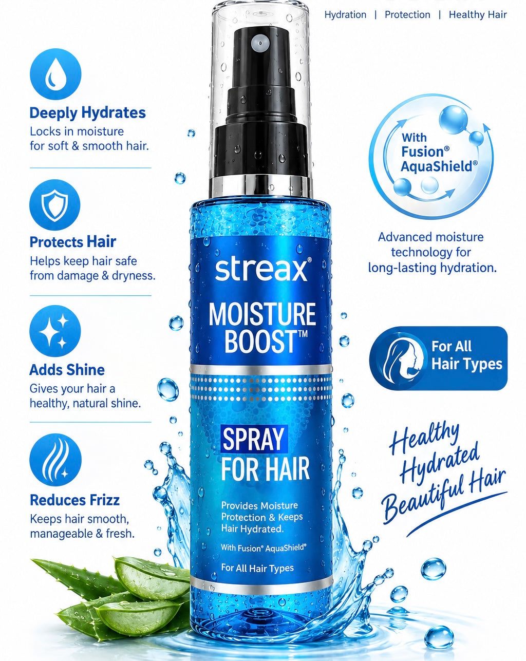 Streax Moisturiser Boost Spray Hair Serum for Dry Frizzy Hair