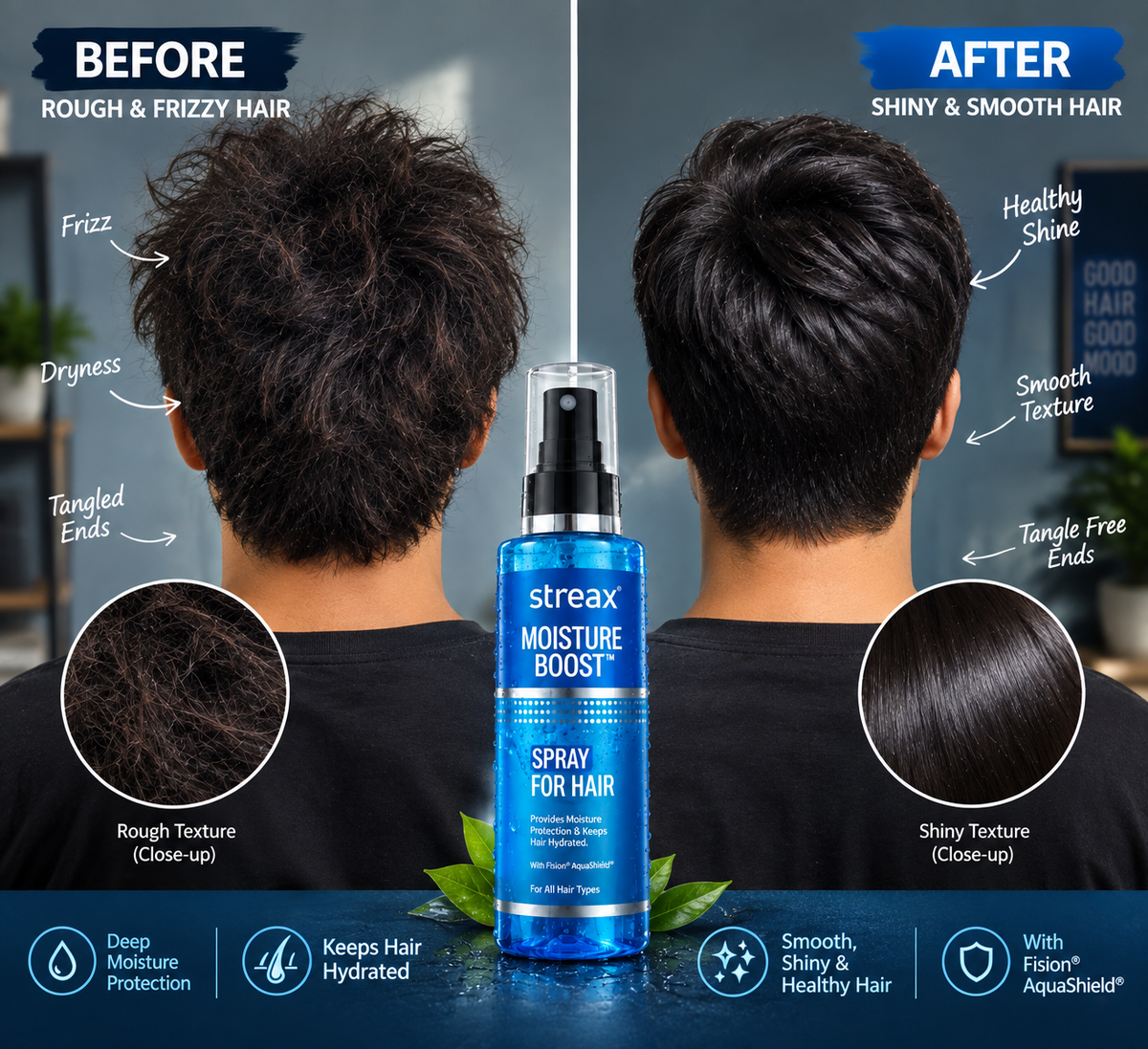 Streax Moisturiser Boost Spray Hair Serum for Dry Frizzy Hair
